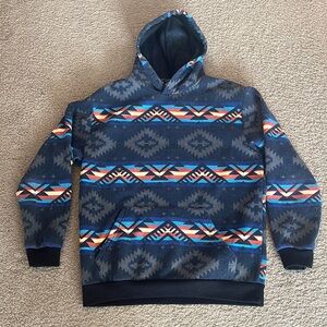 Aztec Patterned Blue and Black Hoodie